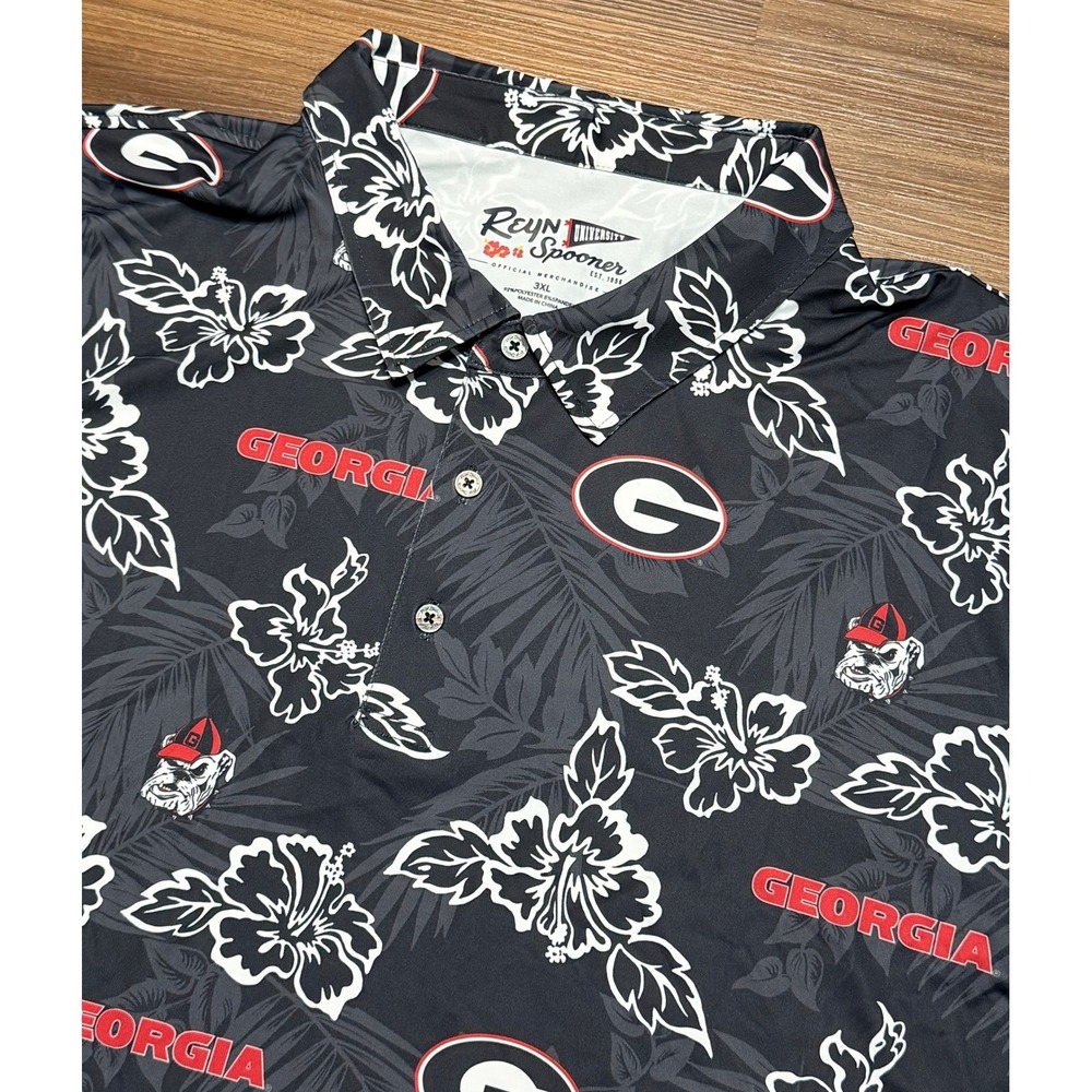 Reyn Spooner Georgia Bulldogs Performance Polo Shirt Mens Black Tropical Sz 3XL